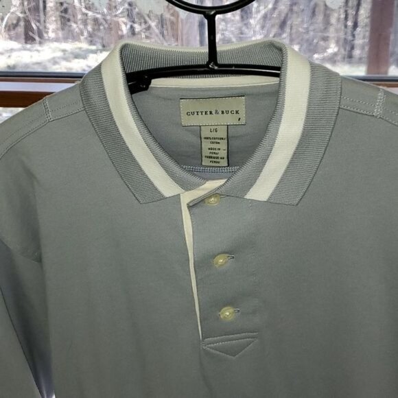 Cutter & Buck Embroidered Sleeve "Absolut" Button Grey Cream SS Polo Sz L Shirt - Picture 3 of 14